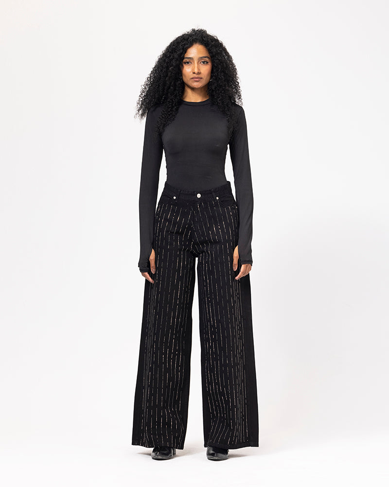 Black Strass Denim Pants