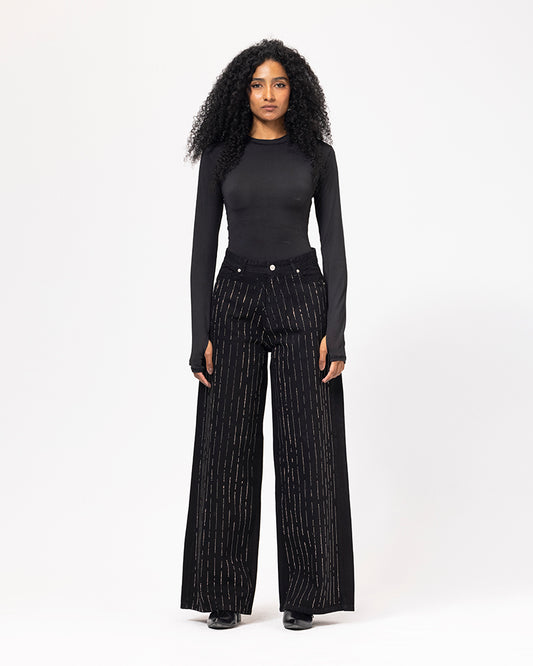 Black Strass Denim Pants
