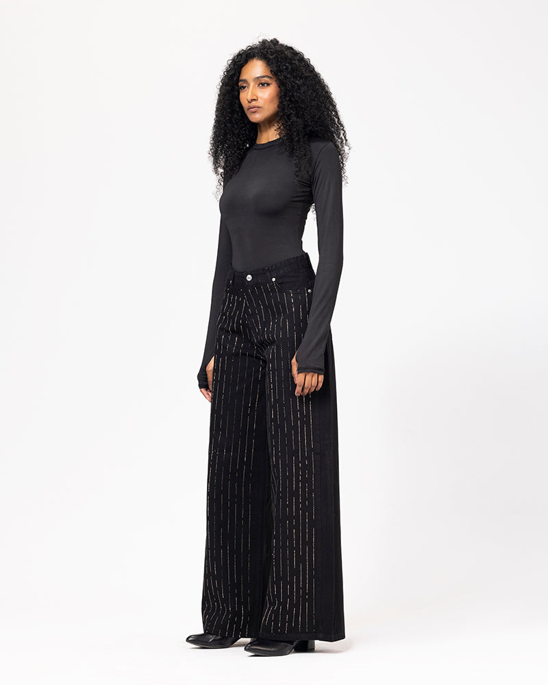 Black Strass Denim Pants