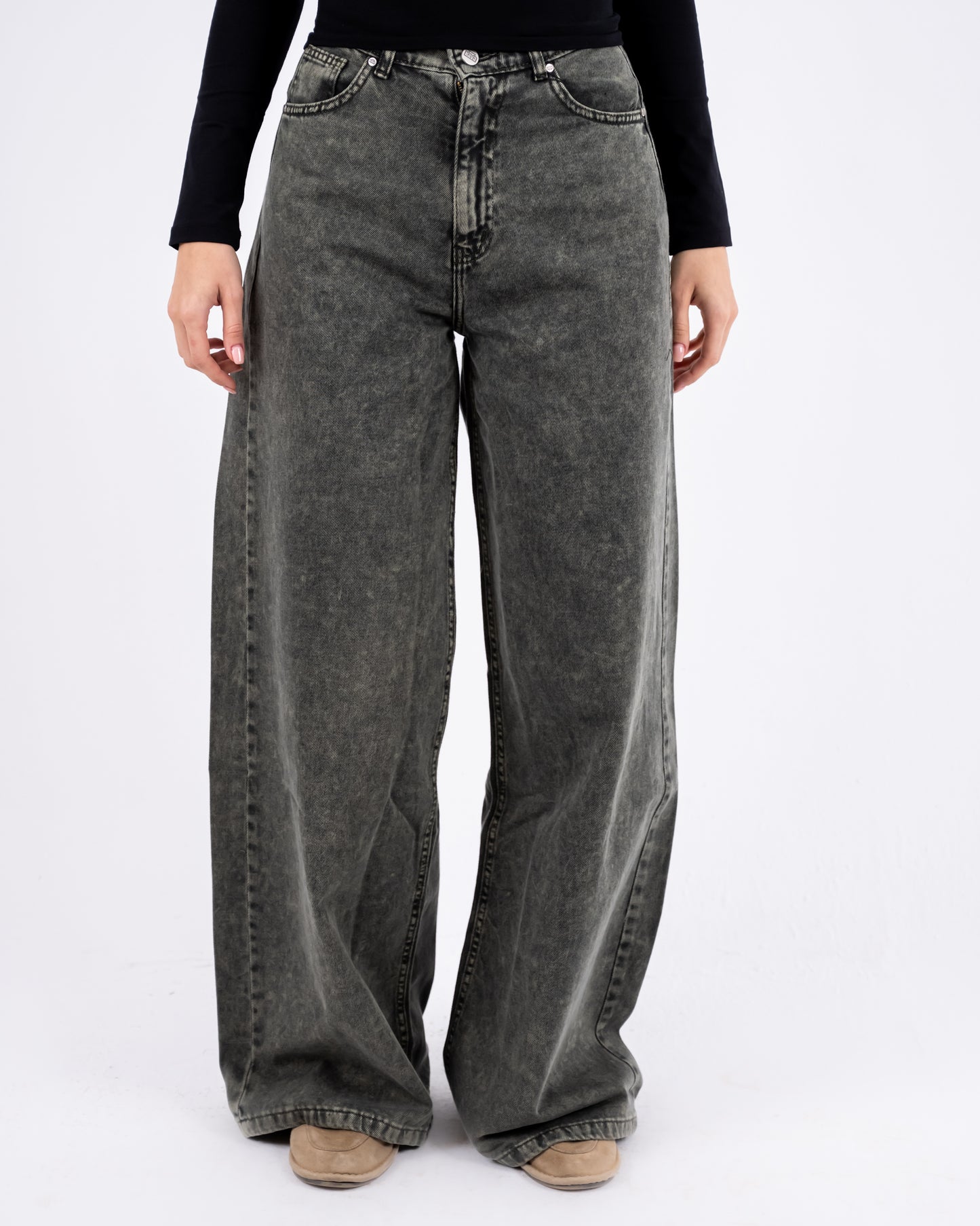 olive Washed Wide-leg Jeans