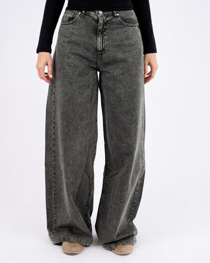 olive Washed Wide-leg Jeans