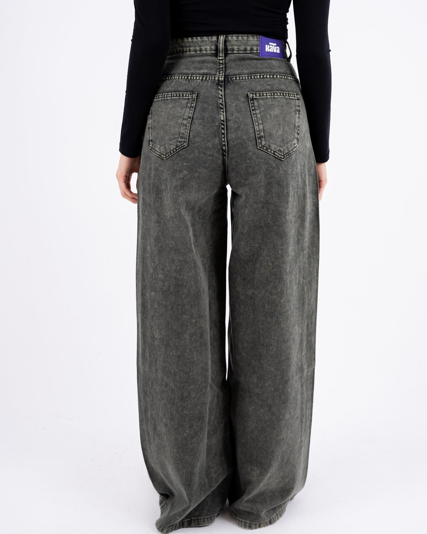 olive Washed Wide-leg Jeans