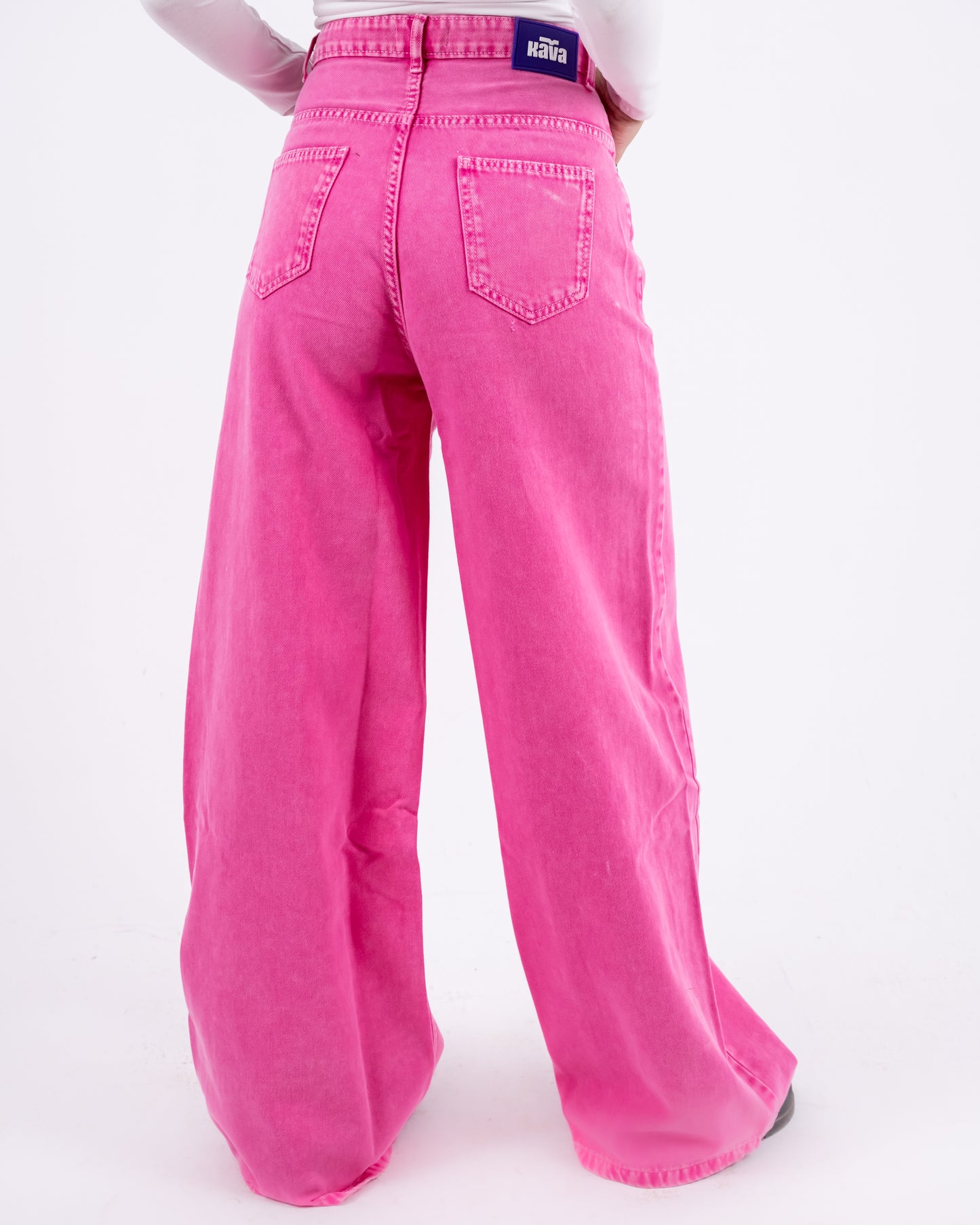Hot Pink Washed Wide-leg Jeans