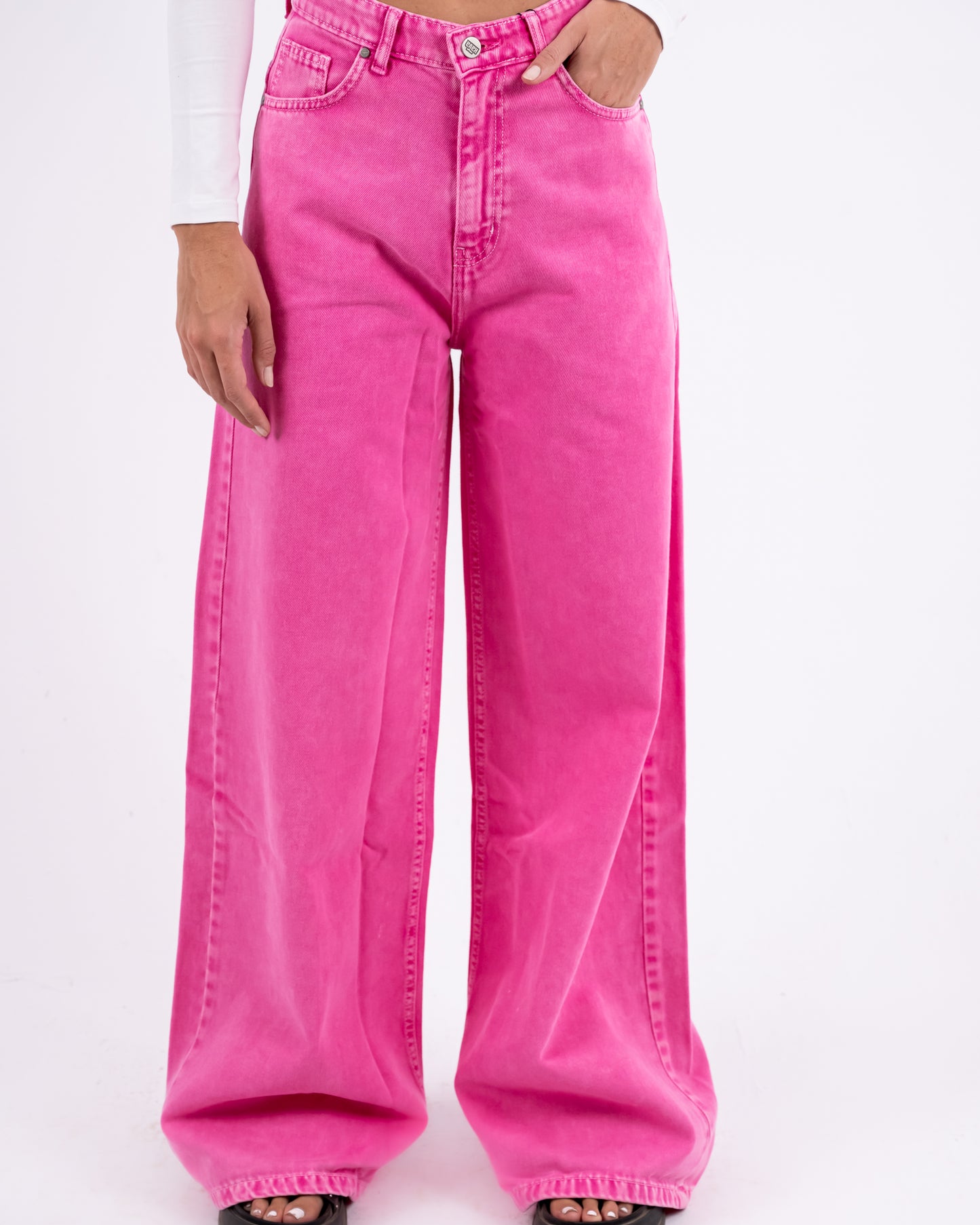Hot Pink Washed Wide-leg Jeans
