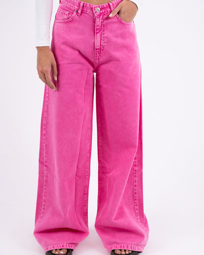 Hot Pink Washed Wide-leg Jeans