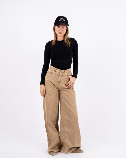 Beige Washed Wide-leg Jeans