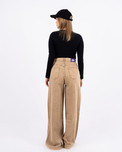 Beige Washed Wide-leg Jeans