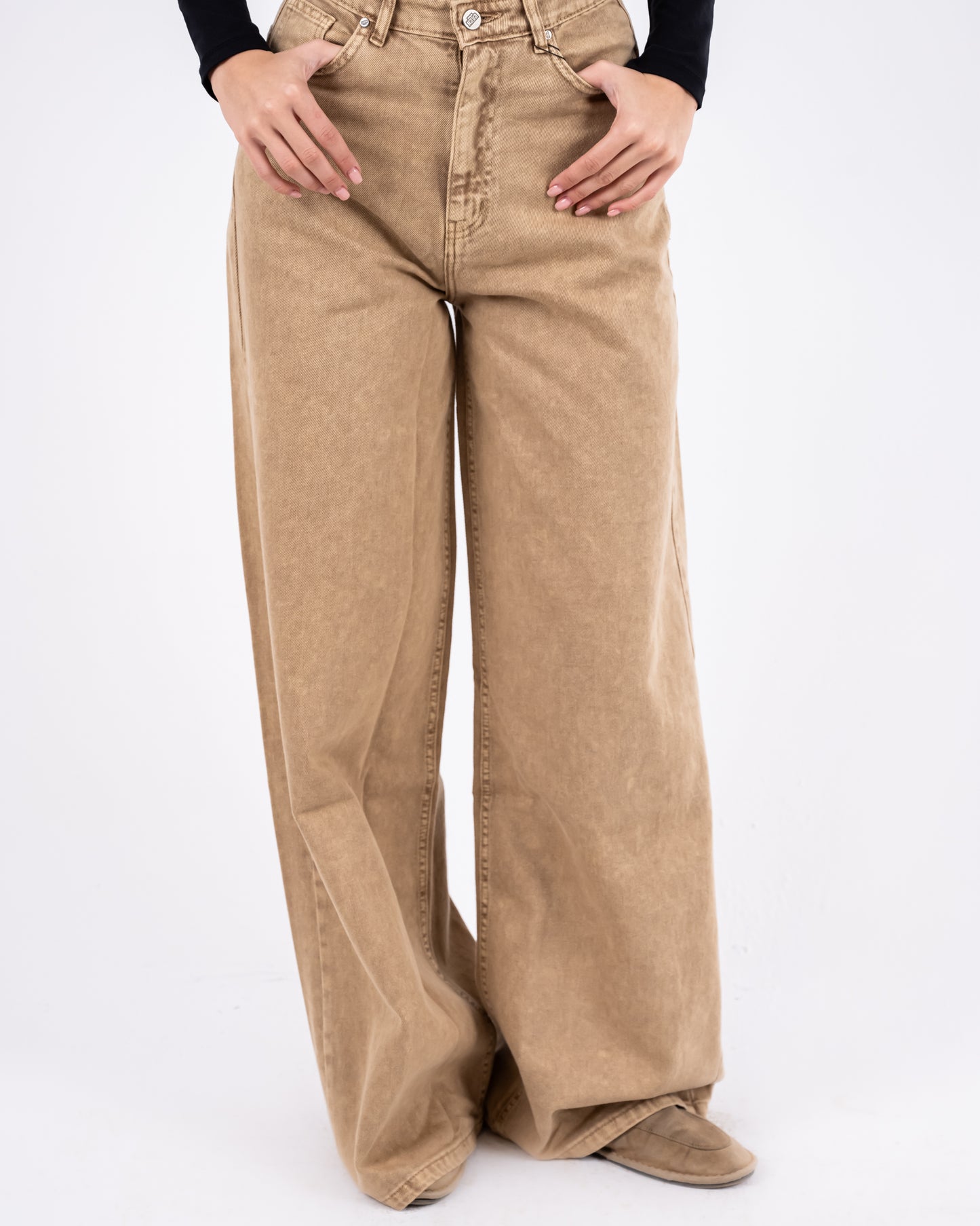 Beige Washed Wide-leg Jeans