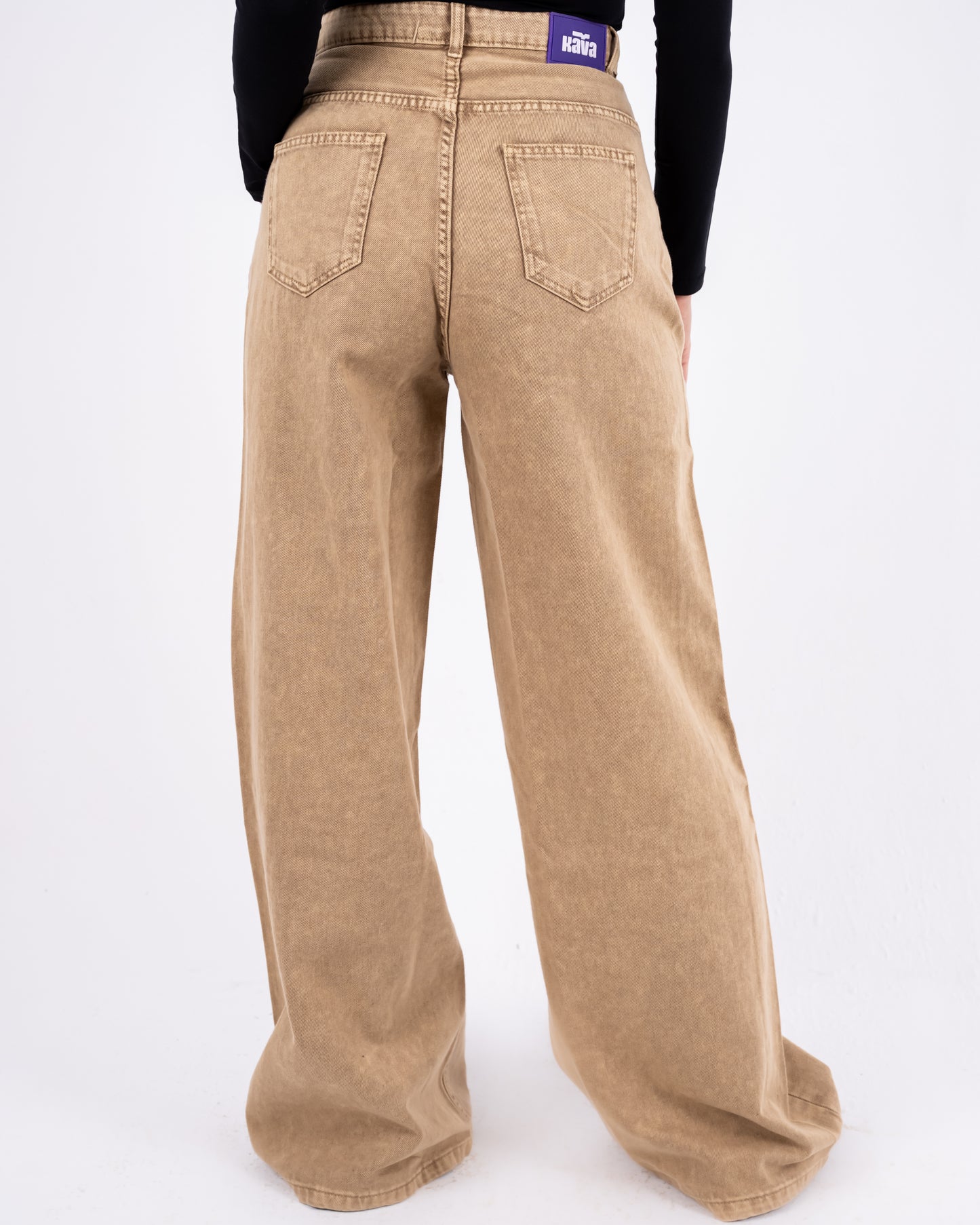 Beige Washed Wide-leg Jeans