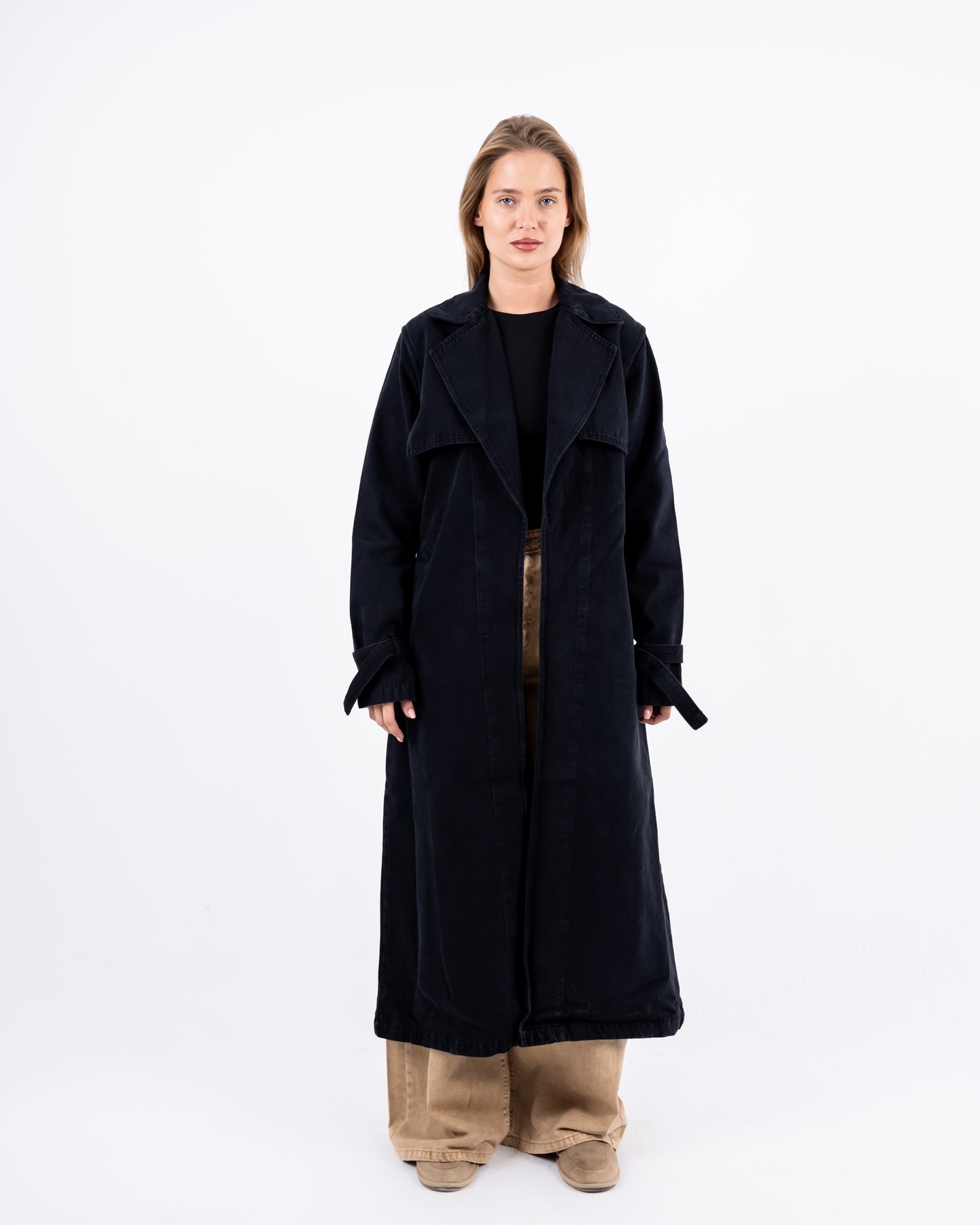 Denim Trench Coat In Black