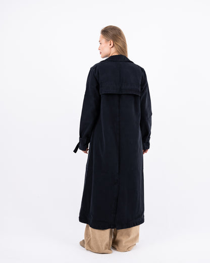 Denim Trench Coat In Black