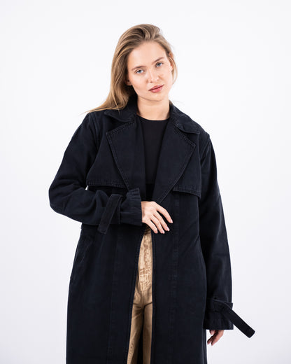 Denim Trench Coat In Black