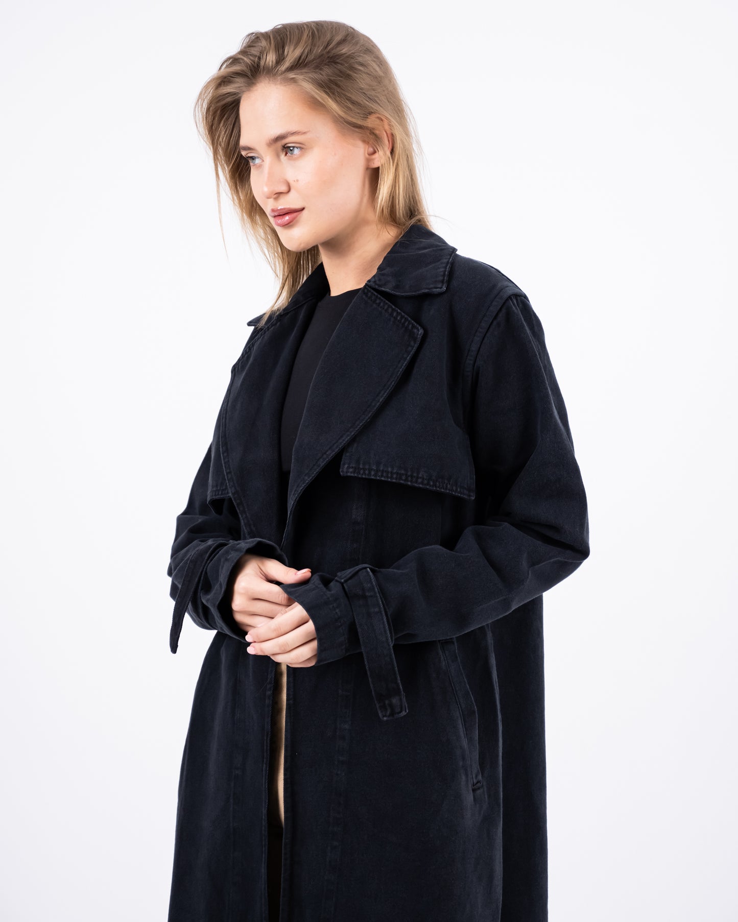 Denim Trench Coat In Black