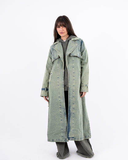 Denim Trench Coat In Olive
