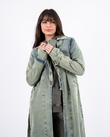 Denim Trench Coat In Olive