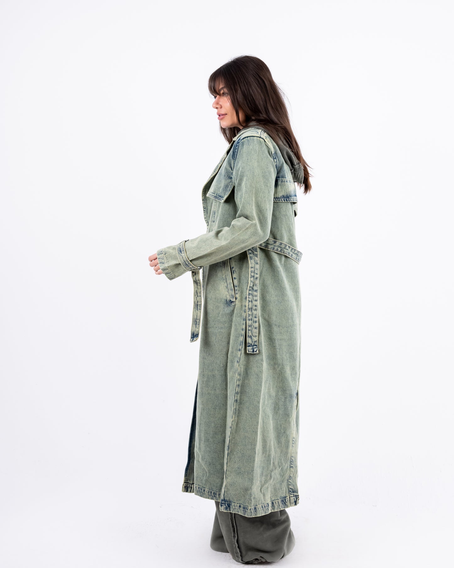Denim Trench Coat In Olive
