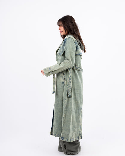 Denim Trench Coat In Olive