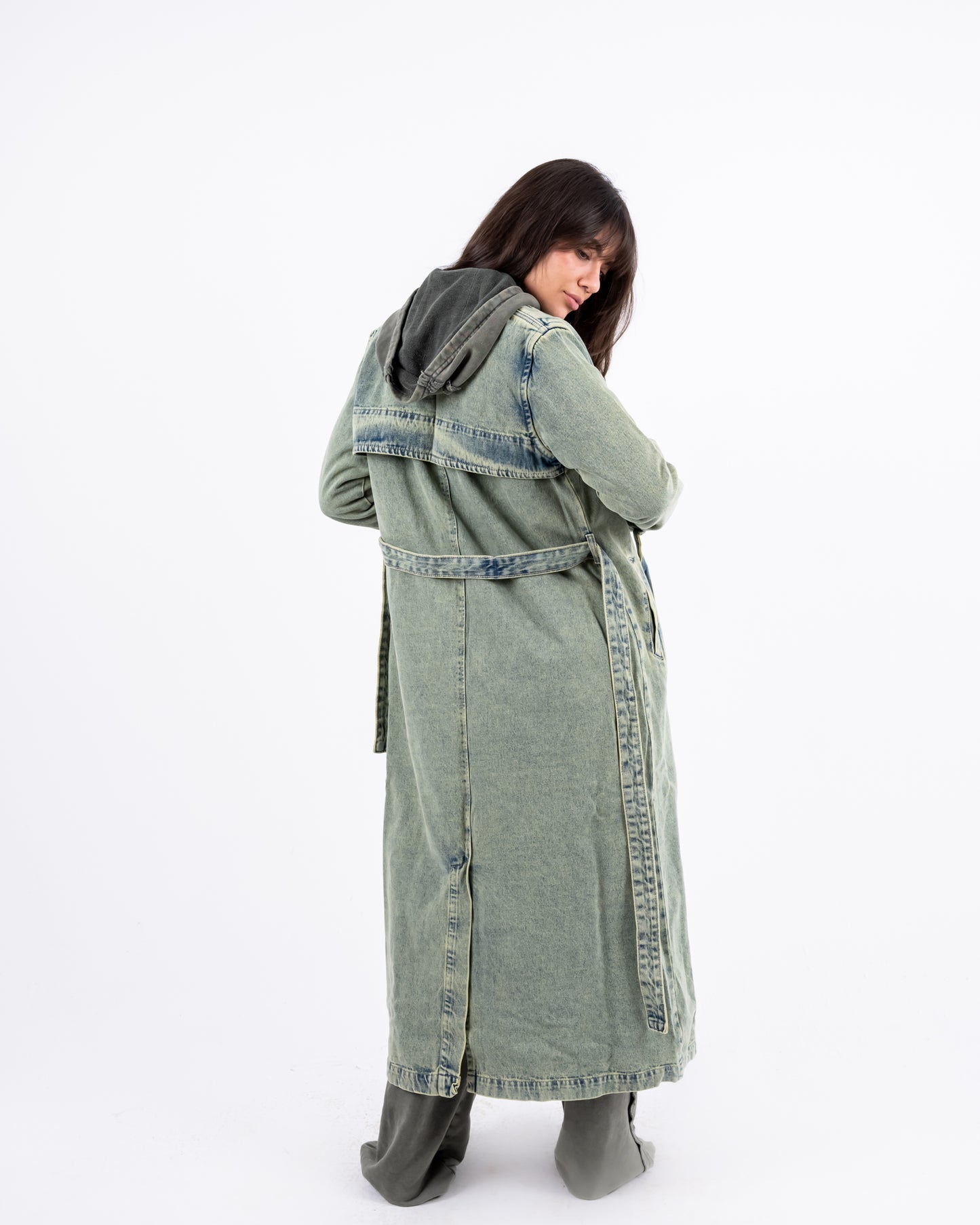 Denim Trench Coat In Olive