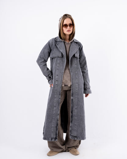 Denim Trench Coat In Grey