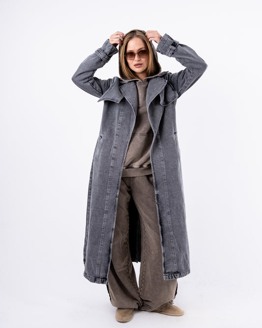 Denim Trench Coat In Grey