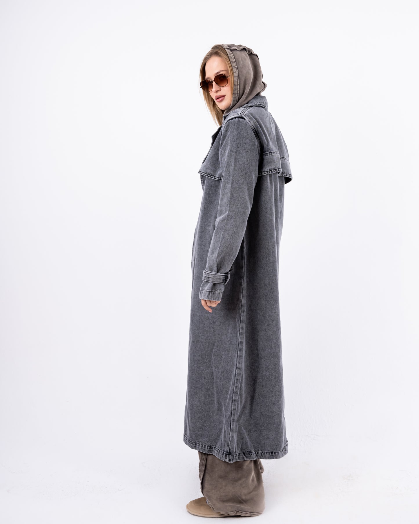 Denim Trench Coat In Grey