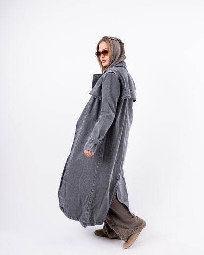 Denim Trench Coat In Grey