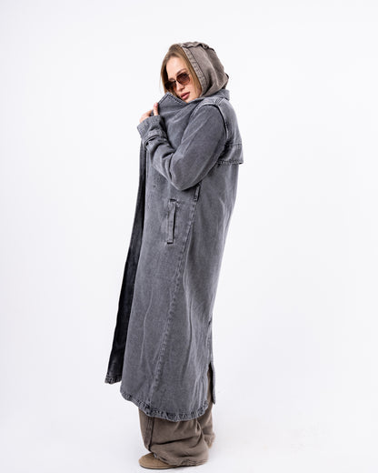 Denim Trench Coat In Grey