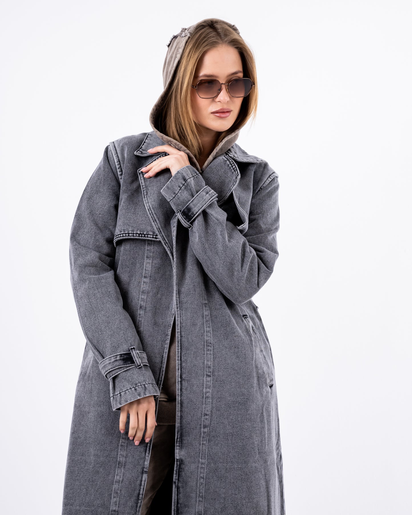 Denim Trench Coat In Grey