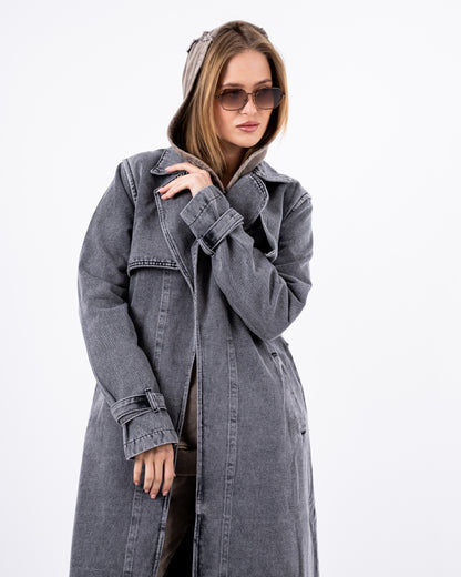 Denim Trench Coat In Grey