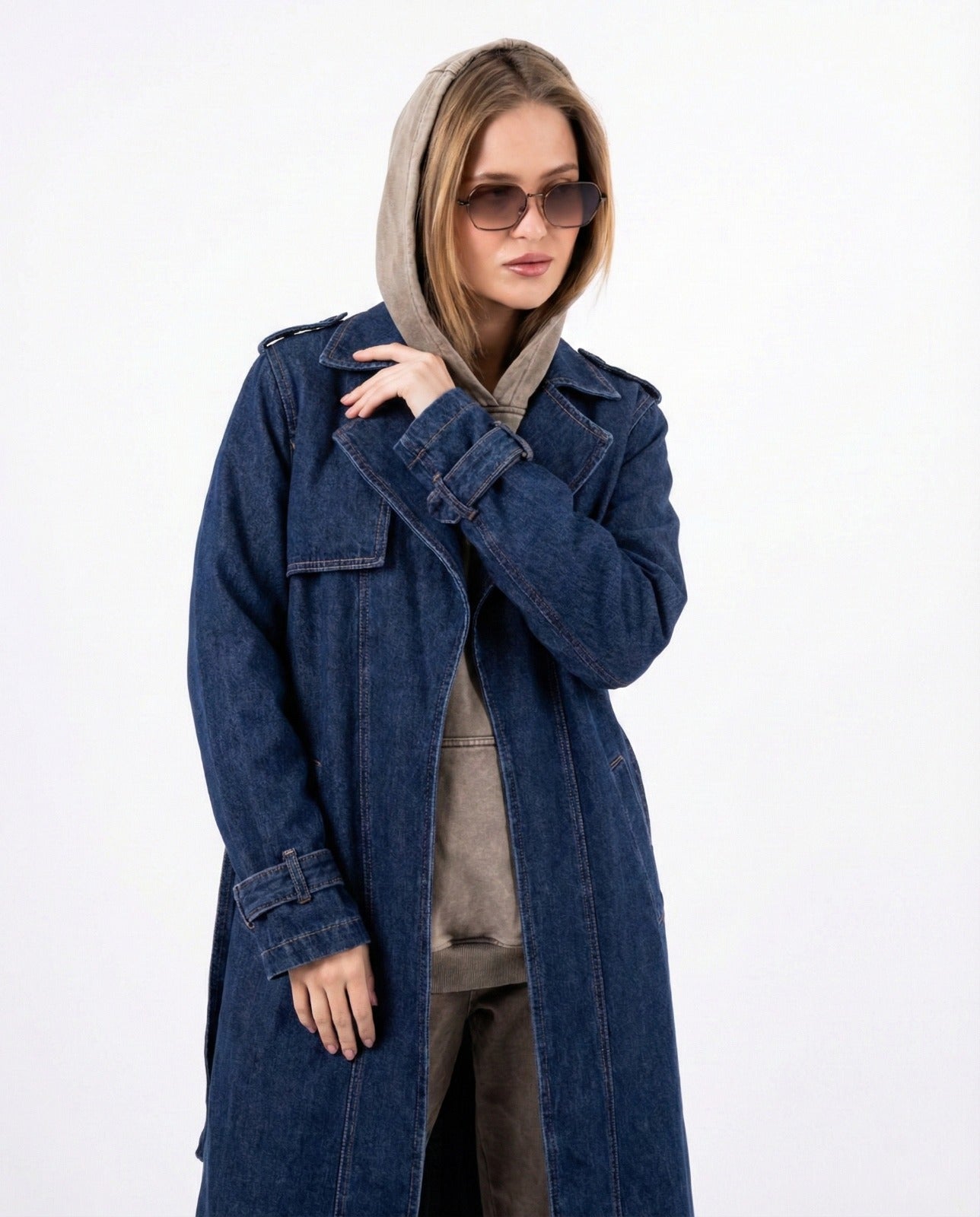 Denim Trench Coat In Blue